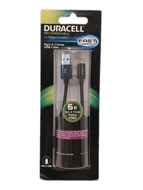 Duracell 6ft Micro USB Cable Phone Device Charger Sync Braided Cord Black New